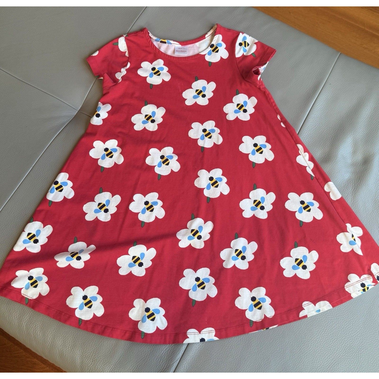 Hanna Andersson Girls Red Bee Floral Swing Dress Size 8 130cm Cotton Euc — image 6 of 7